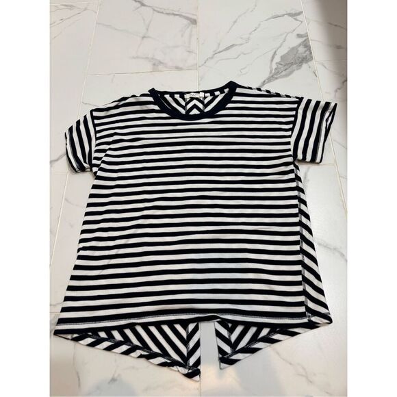 Rag & Bone Kat Split Back Tee in Navy and White Stripes Size S soft boxy modal - Picture 3 of 7